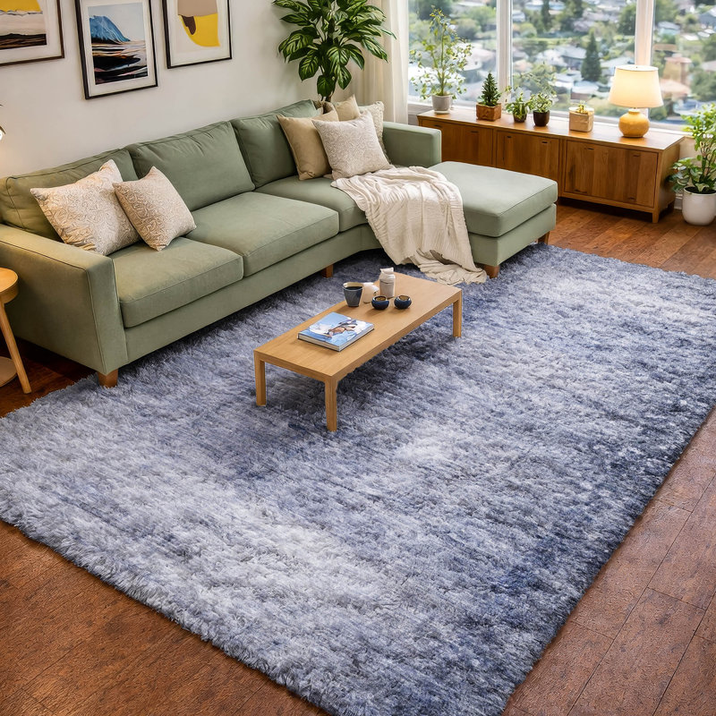 Tapis à poil long de qualité supérieure lavable à la machine ADS608, Navy, 3' x 5'