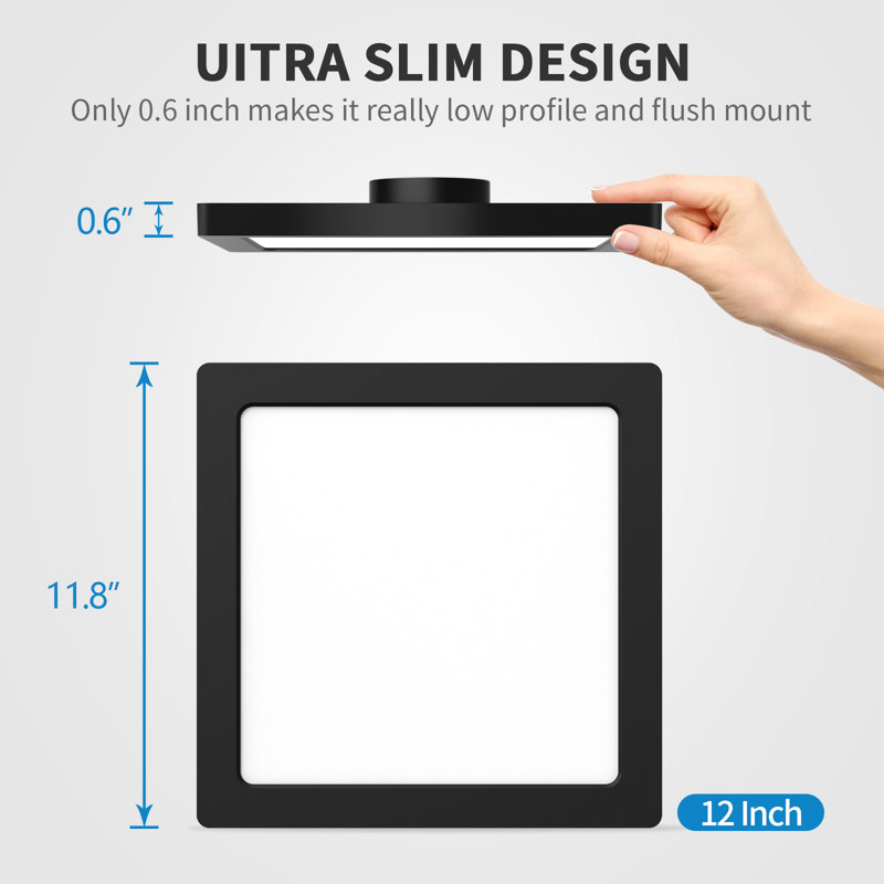 2PK  Square Black Ceiling Light,  120V 3CCT Dimmable Slim LED Ceiling Light, Close to Ceiling Light Fixtures for Bedroom, Kitchen, Hallway, Laundry