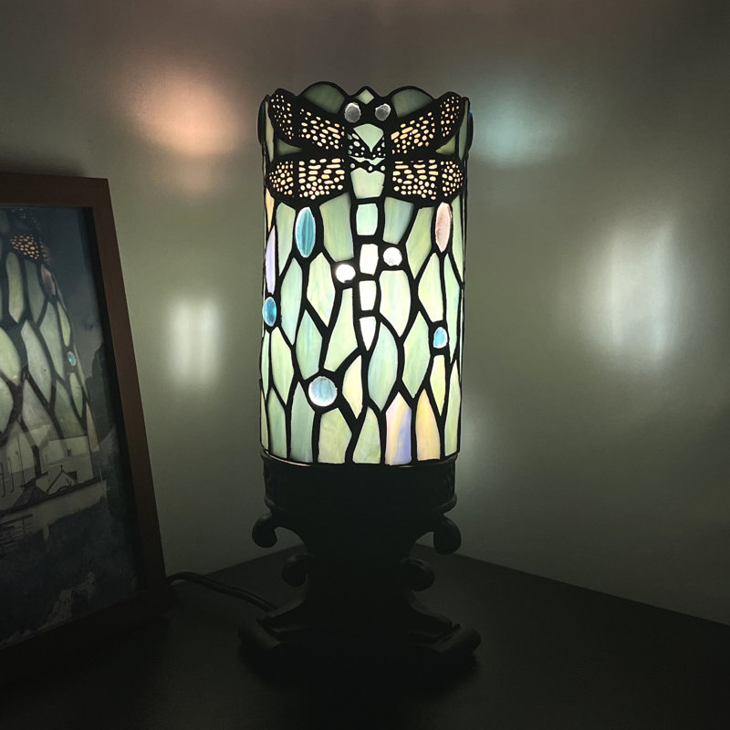 Small Tiffany Table Lamp Sea Blue Dragonfly Style Mini Stained Glass Desk Lamp 4X10 INCH