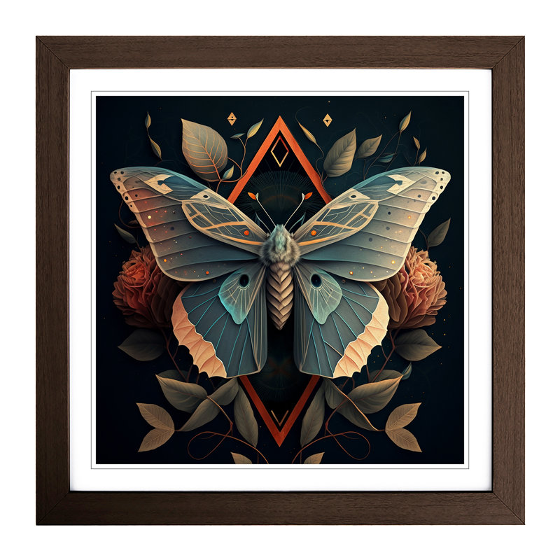 Moth Geometric - Framed Print, Walnut