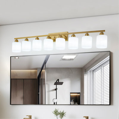 Luminaires de salle de bain dorés 52 pouces, luminaire de meuble-lavabo moderne avec abat-jour en verre blanc laiteux, appliques murales dorées pour chambre à coucher miroir, couloir de salon