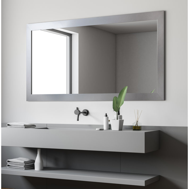 Wood Flat Wall Mirror, 34.5" x 61", Swirled Silver