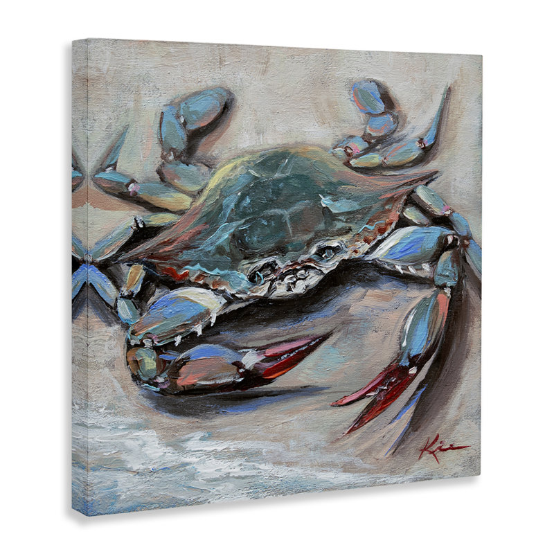 Art mural crabe bleu avec griffes par Lindsay Kivi Fine Art, H 24 po x l 24 po