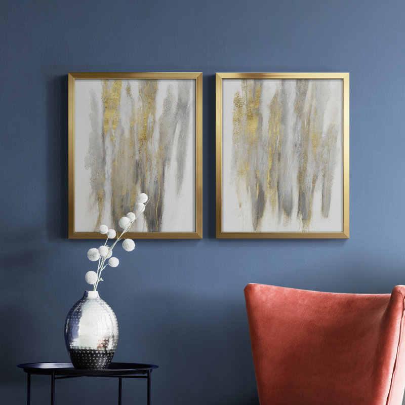 «Free-Flowing I», ensemble de 2 reproductions d'art encadrées, H 16 po x l 38 po x P 1,5 po, Papier avec cadre doré
