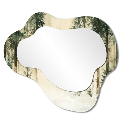 Miroir mural décoratif Boho - Minimalist Winter Forest Landscape I, impression sur métal