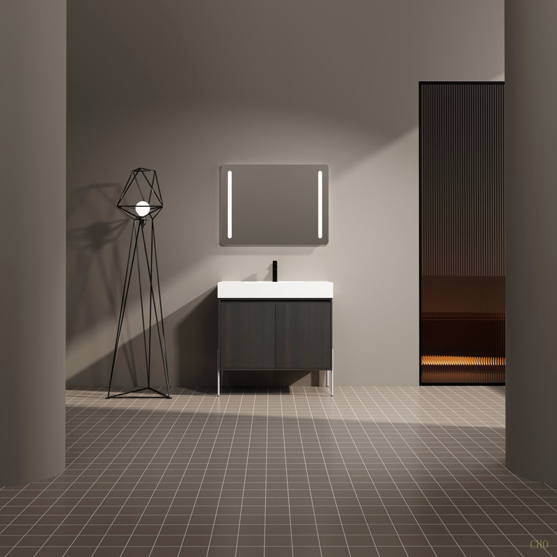Meuble-lavabo sur pied 36 po avec lavabo en résine, armoire de rangement avec portes à fermeture douce (ensemble KD), 36"