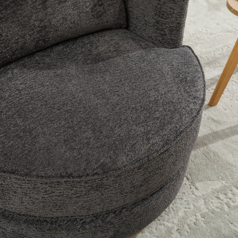 Fauteuil d'appoint pivotant en chenille de 33,8 po de largeur avec appui-tête réglable et anneau décoratif en bois