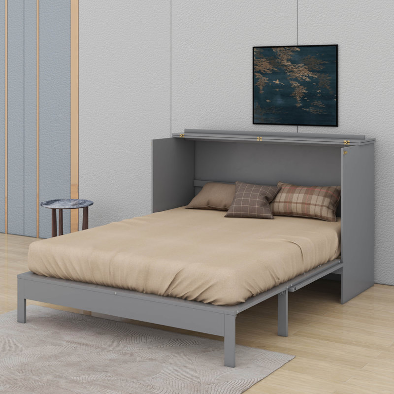 Grand lit escamotable avec tiroirs, gris