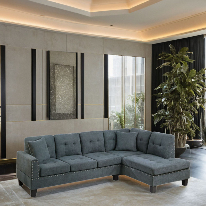 Canapé modulaire 2 pièces rembourré, Velours cendré noir