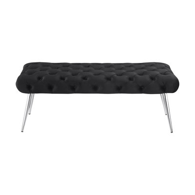 Velvet And Metal Bench With Button-Tufting Design In Black