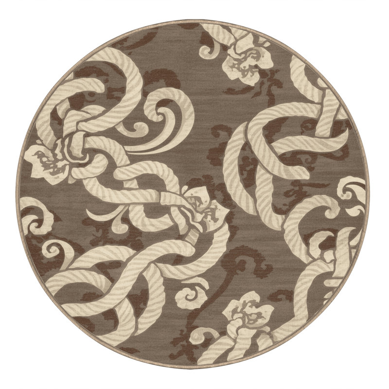 Machine Washable Paizlea Ornate Traditional Vintage Look Rug in Beige – Beige Binding, 4' Round