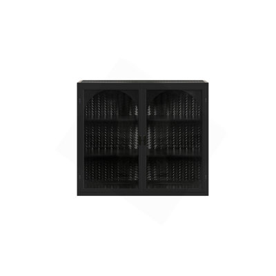 Armoire murale 27,56 po à deux portes en verre avec rangement à trois niveaux pour le hall d'entrée, salle de bain, armoire murale avec motif tissé caractéristique, noir