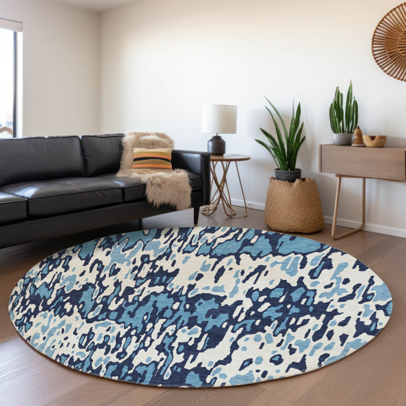 Premium Machine Washable Jahnke AMF986 Stripes Rug, Round 8'