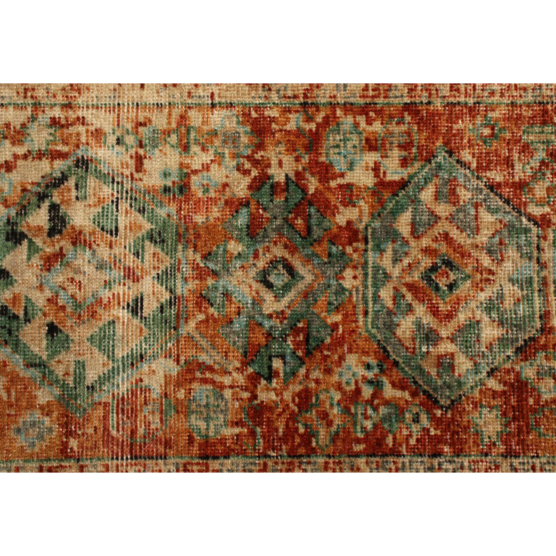 Hand-Knotted Classic Geometric Pattern Rug With Orange Green By Rug & Kilim, Rectangle 8' x 10'