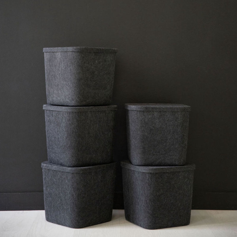 Sculpted Felt Storage Bin with Lid, Carbon