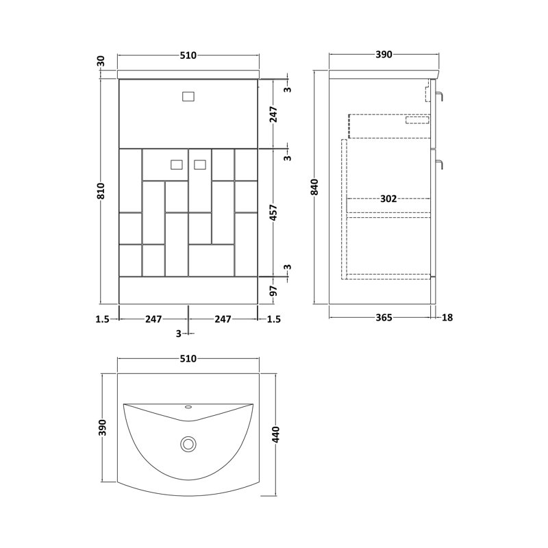 Blocks 510mm Single Bathroom Vanity with Integrated Vitreous China Basin, Satin Gray