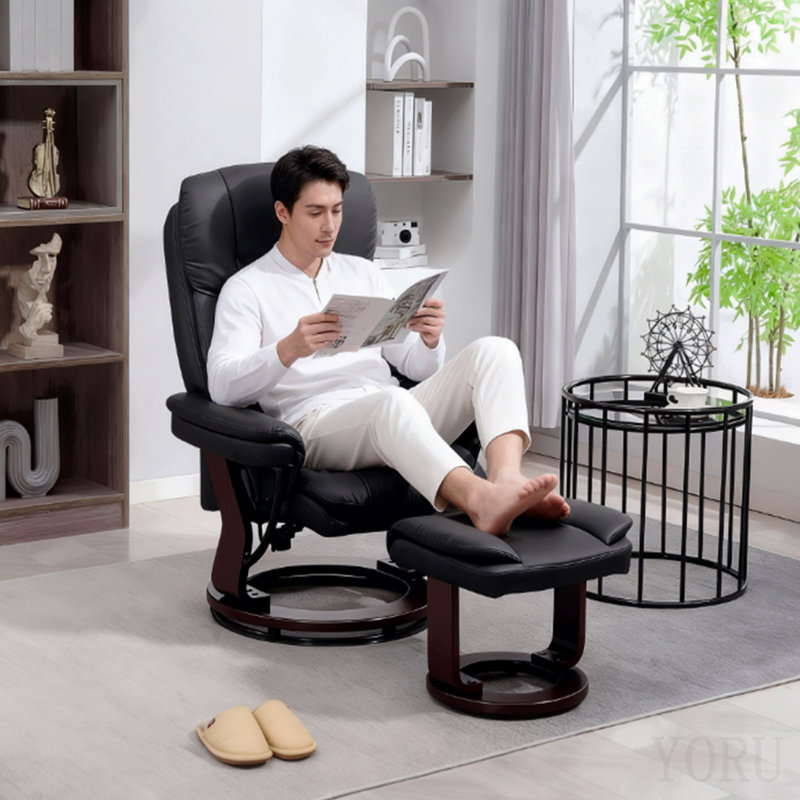Fauteuil inclinable pivotant avec repose-pieds, fauteuil inclinable en cuir PU avec repose-pieds, noir