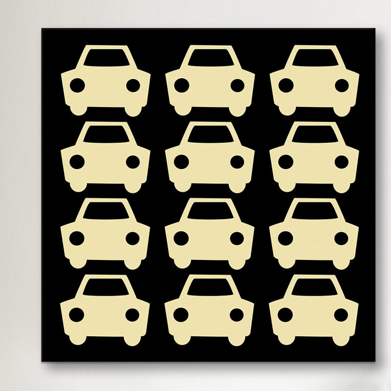 « kids beep beep cars »-impression sur toile tendue Kids Art, H 18 po x l 18 po x P 1,5 po, Beige / noir