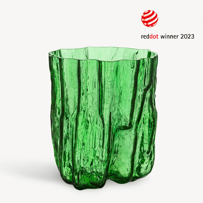 Crackle Glass Table Vase, 10.63" H x 7.87" W x 7.87" D, Green