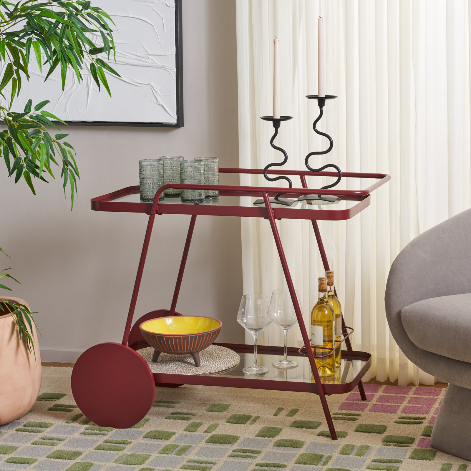Cullin Metal Bar Cart, Brick Red