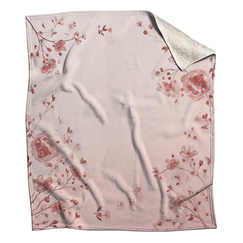 Couvertures aquarelles florales roses, L 60 po x H 80 po