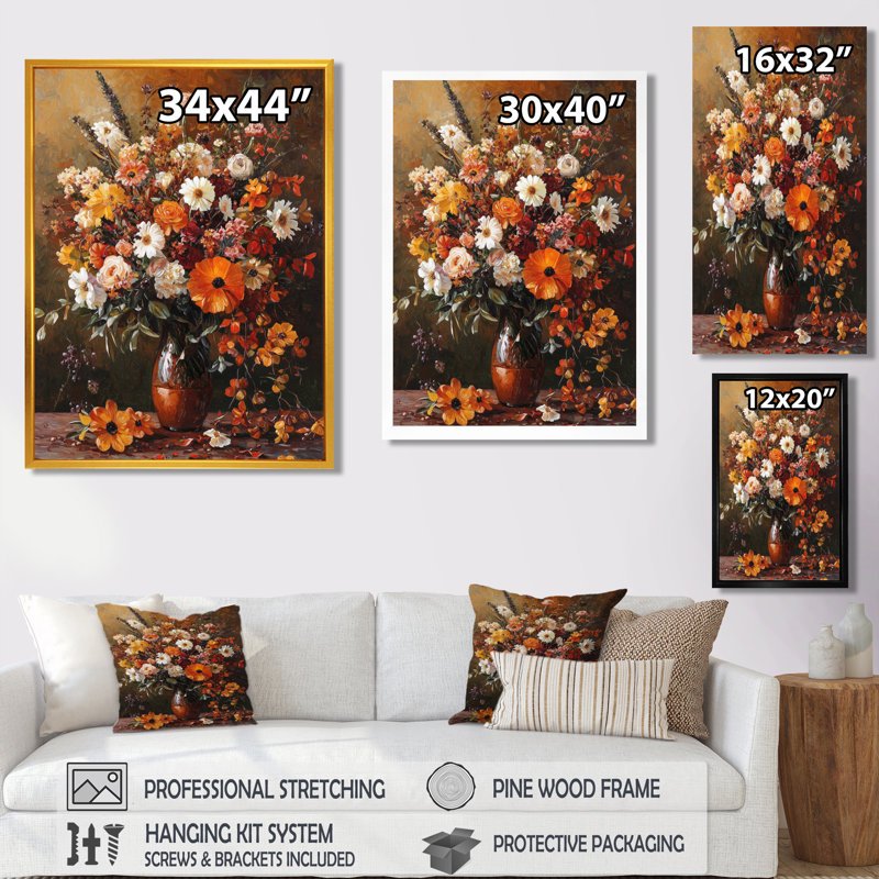 Benton - Floral Canvas Prints, 20" H x 12" W, Reproduction encadrée sans passe-partout, Doré