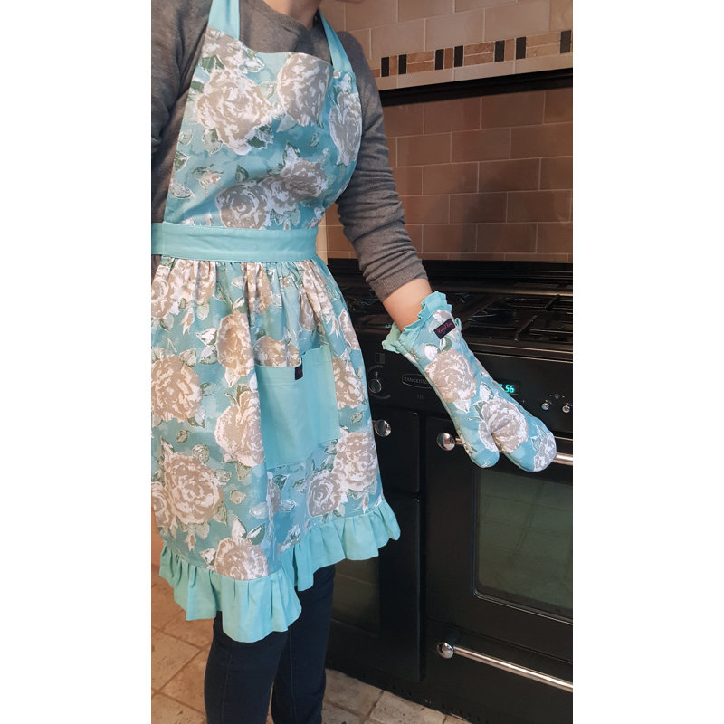 Floral Bib Apron, Duck Egg
