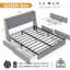 Lit Queen avec tête de lit de rangement, 4 tiroirs, cadre en acier, gris moderne