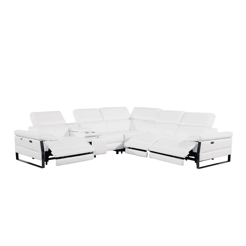 Canapé modulaire inclinable électrique en L 6 pièces avec 3 fauteuils inclinables et appuis-tête électriques en cuir italien