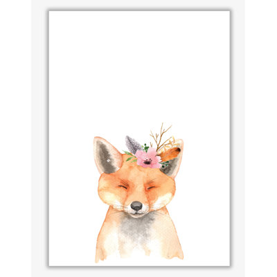 Forest Friends, Floral Cute Fox - Painting