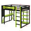 Lit mezzanine en bois moderne avec bureau, tablettes de rangement, ports de charge et lumière RVB-9736843