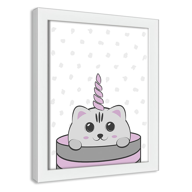 Caticorn I, art encadré, H 10 po x l 8 po x P 1,18 po, Cadre blanc