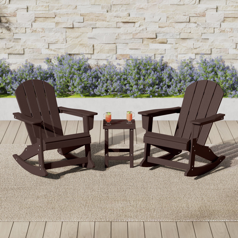 Laguna Rocking Outdoor Adirondack Chair With Table, Dark Brown
