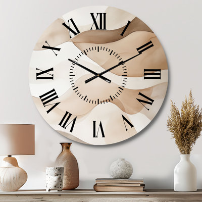Whispered Organic Forms - Beige Mid-Century Silent Round Metal Wall Clock