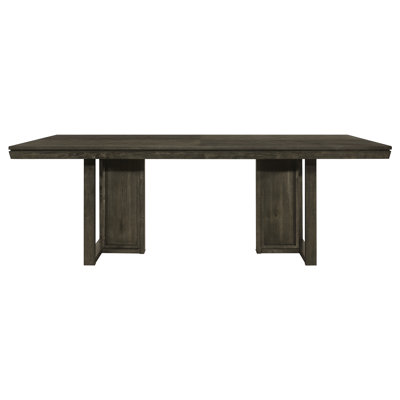 Rectangular Wood Dining Table In Dark Grey, With Geometric Base And Subtle Pattern, Seats 8, Ideal For Room, Transitional Grey Wood, Pattern Modern Trestle Base, Stylish