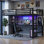 Lit mezzanine simple TG avec bureau et station de charge USB, cadre de lit en métal silencieux pour petits espaces avec DEL