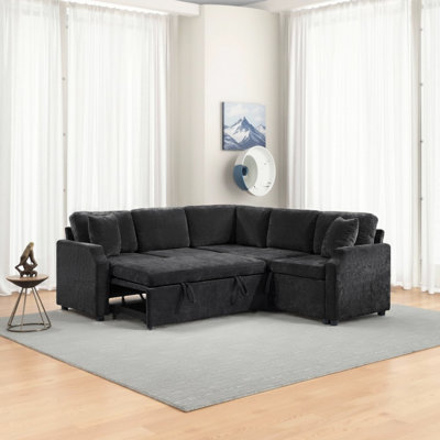 81.9" L-Shaped Chenille Sectional Sofa Bed