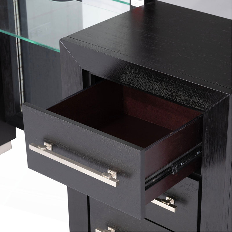 Contemporary Style 1Pc Vanity W/ Stool Metal Legs USB Port Ball Bearing Glides Glass Top Full Length Mirror Bedroom Furniture