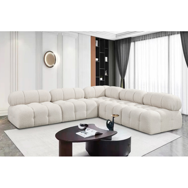 Ames Upholstered Sofa, Cream Boucle Fabric, 4 Armless, 1 Corner