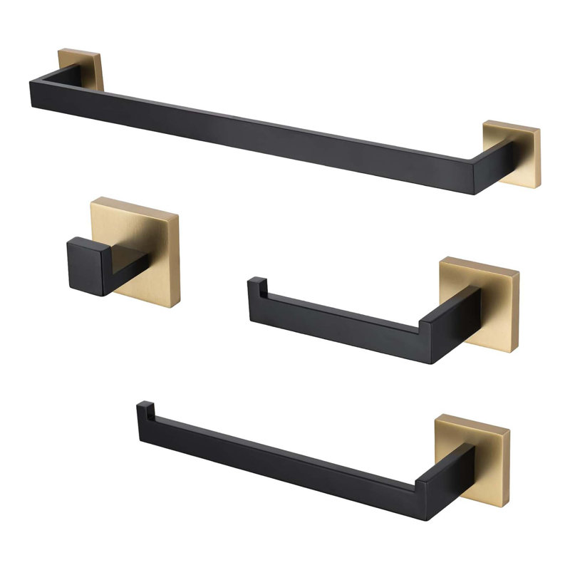4 - Piece Bathroom Hardware Set, Matte Black/Gold