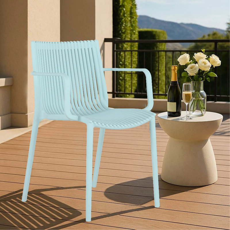 Fauteuil empilable 4 pièces pour intérieur / extérieur - dossier ergonomique à lattes, matériau toutes saisons - patio, balcon, café