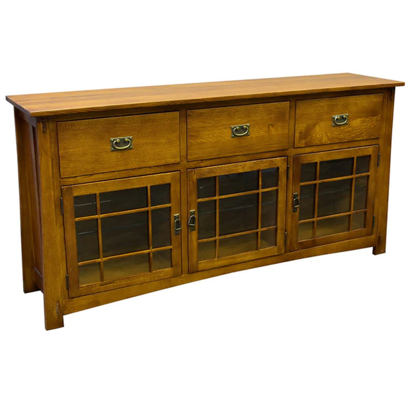Craftsman Style 72'' Walnut Stained Oak Sideboard with Glass Doors
