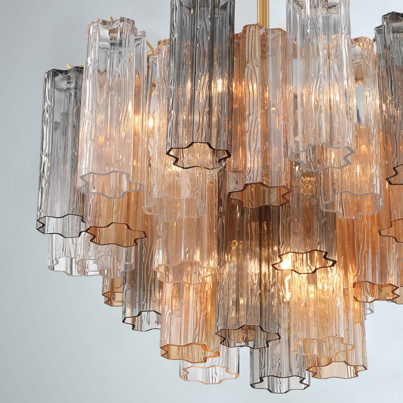Arras 9-Light Chandelier, H 14,25 po x l 22 po x P 22 po, Gris/Jaune, Laiton vieilli
