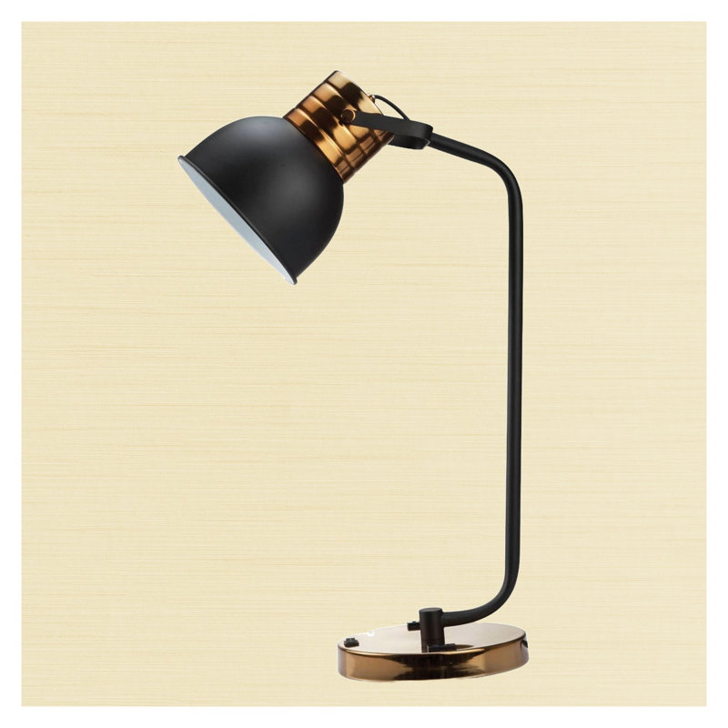 Lampe de table luxueuse contemporaine en métal noir avec base circulaire dorée - Éclairage moderne de 22 po pour le salon et la chambre à coucher