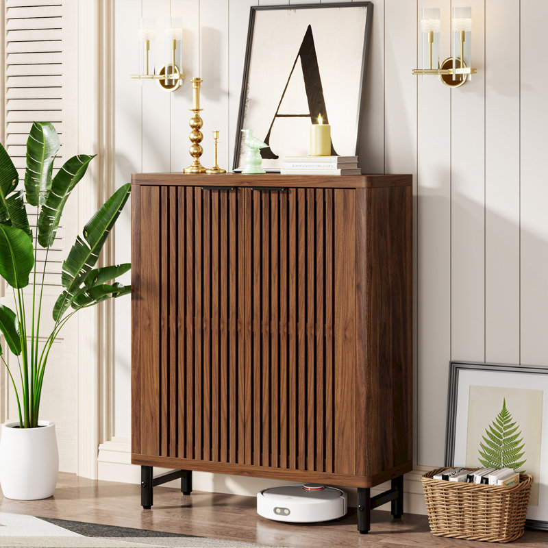 Armoire de rangement pour chaussures avec 2 portes à volets Acanthe, Brun