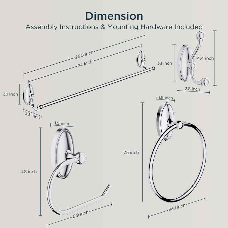 190106 3 - Piece Bathroom Hardware Set, Chrome