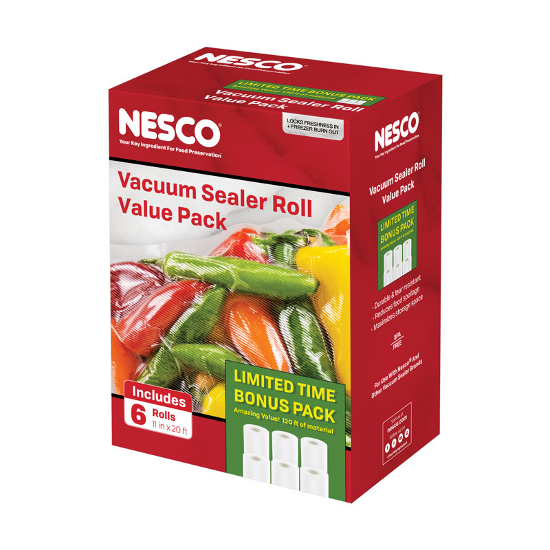 Nesco Clear 11" x 20' Vacuum Sealer Rolls, 6-Pack