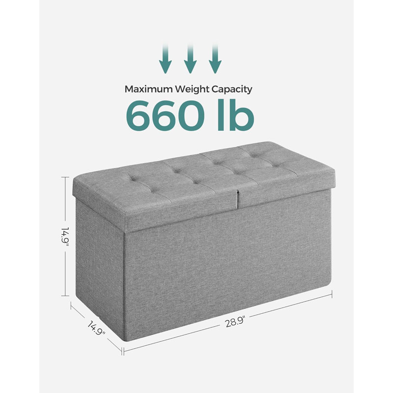 Storage Ottoman, 14.9" H x 28.9" W x 14.9" D, Ash Gray