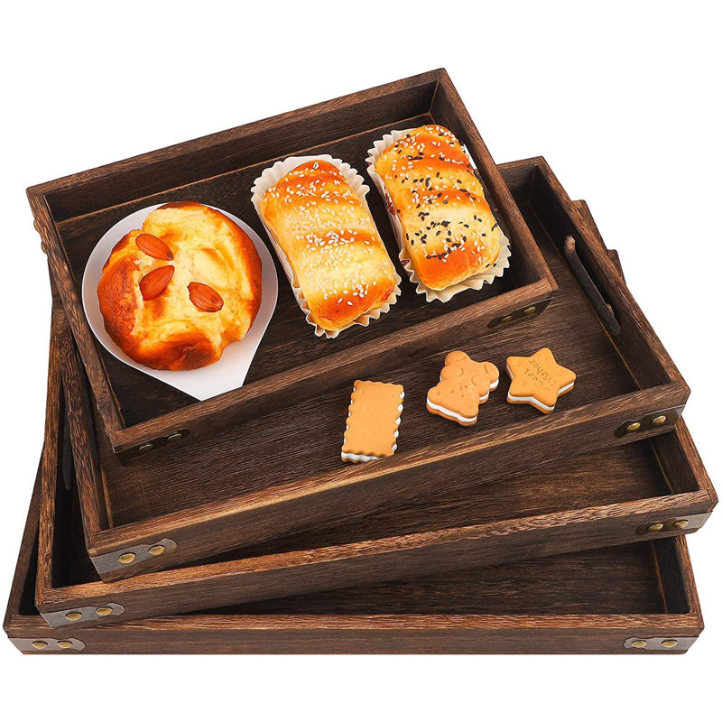 Rectangle Solid Wood Serving Tray Ottoman Tray