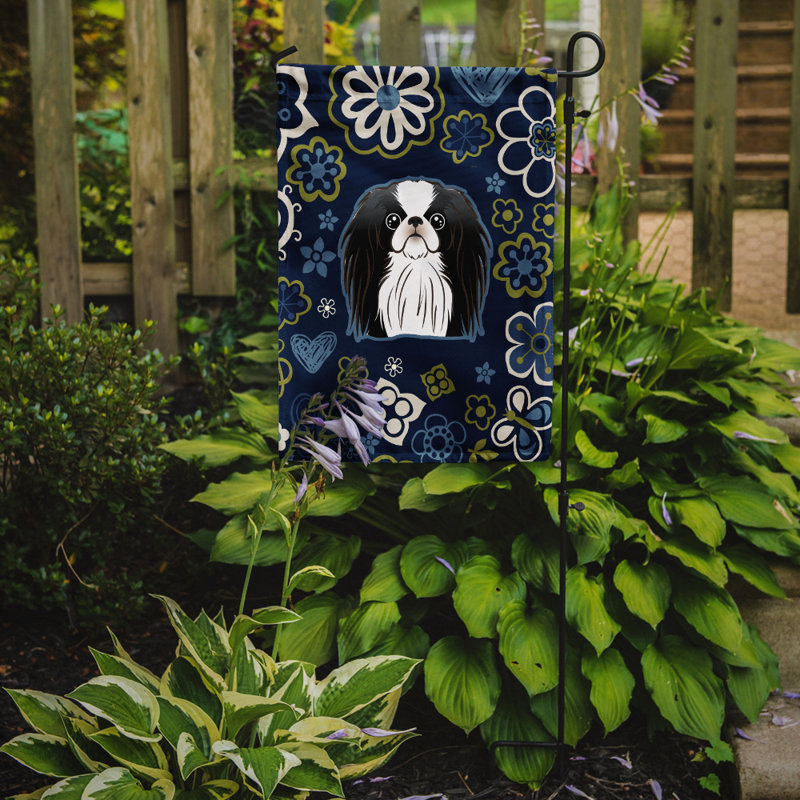 Terrier en fleurs à 2 côtés en polyester 15 x 11,5 po drapeau de jardin, Menton japonais (bleu)